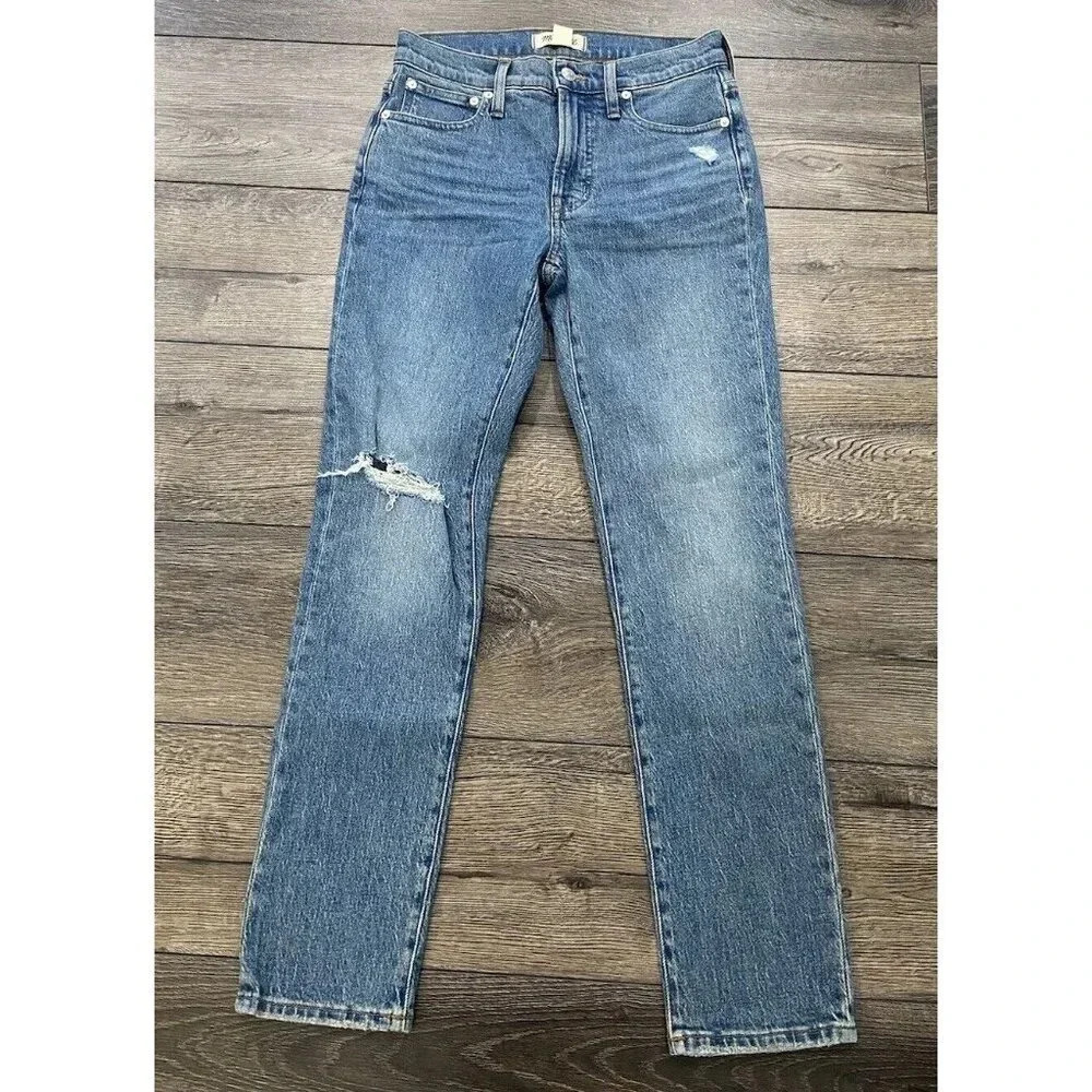 NWT Madewell The Mid Rise Perfect Vintage Jeans Medium Wash Distressed 24 New